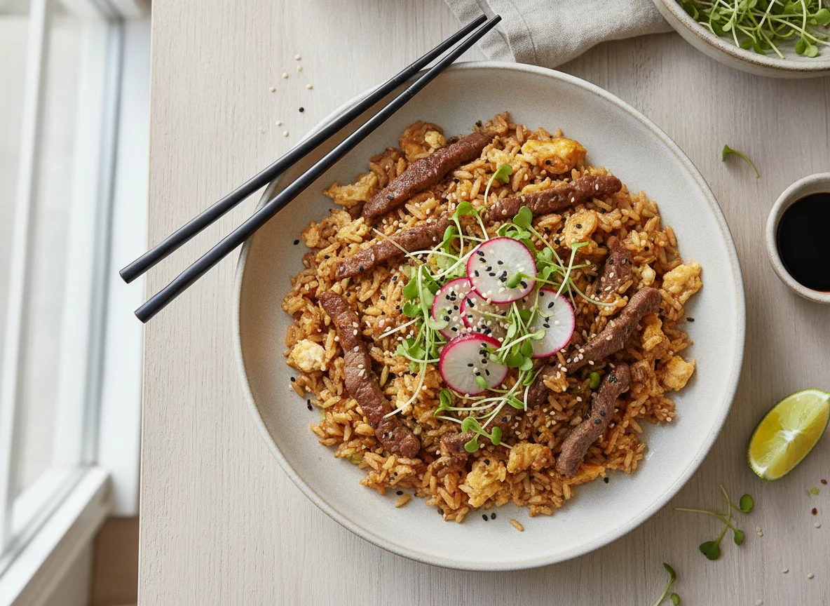 Arroz Chaufa com Carne e Ovos photo