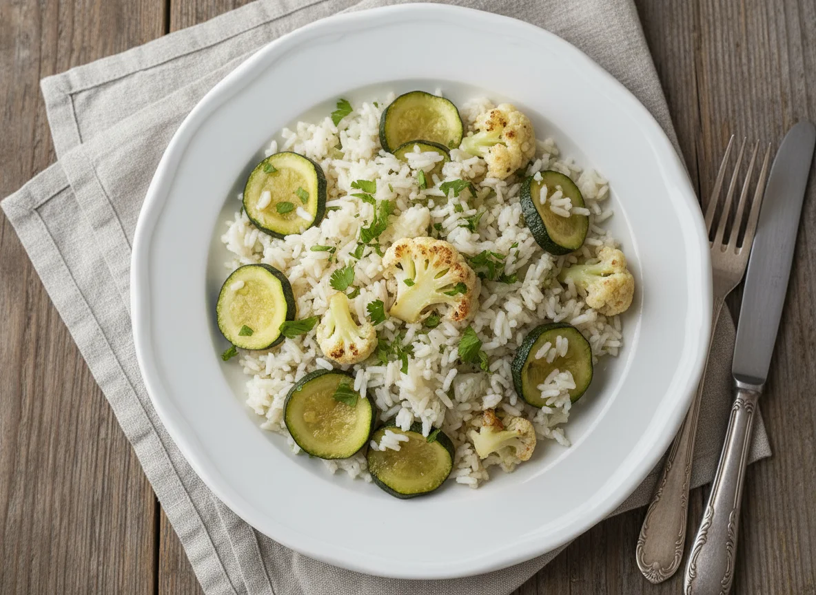 Arroz com abobrinha e couve-flor photo