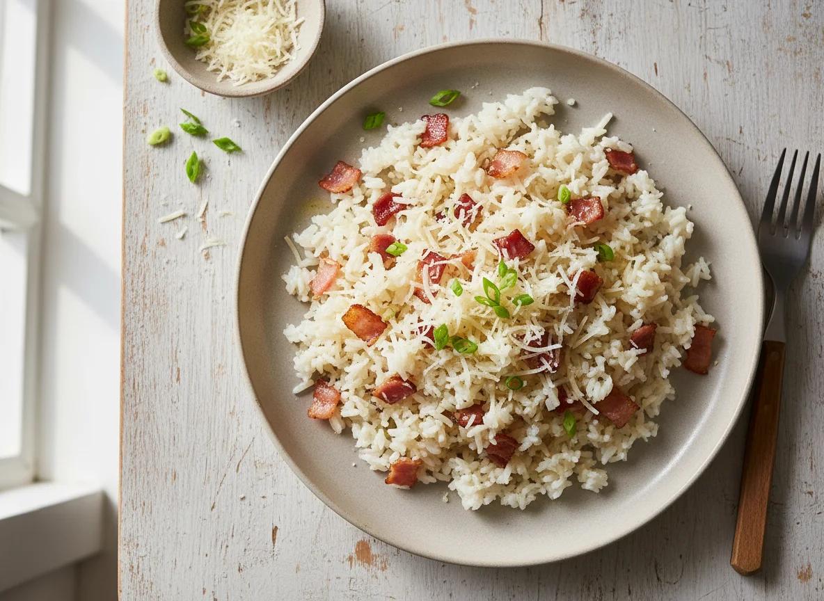 Arroz com bacon e queijo photo