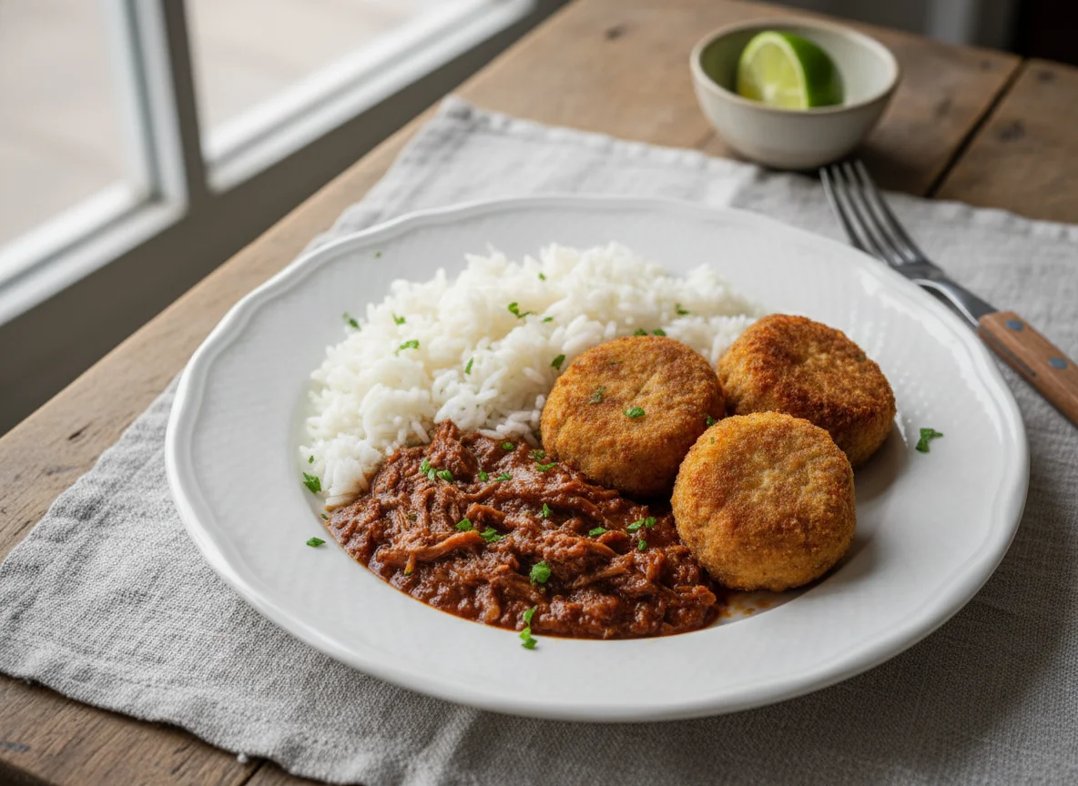Arroz com bolinhos de carne photo