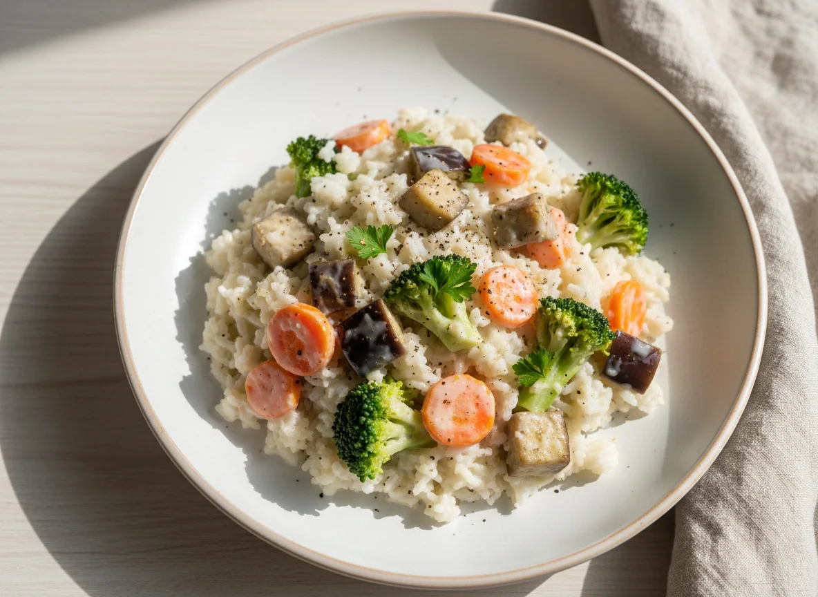 Arroz com brócolis e legumes cremosos photo
