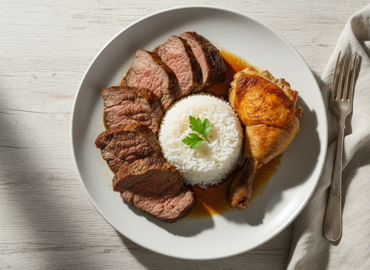 Arroz com Carne Assada e Frango photo