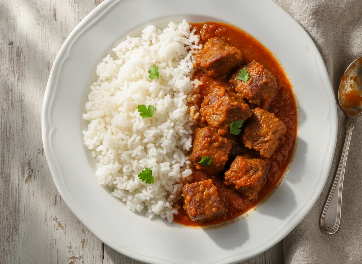 Arroz com Carne Cozida e Molho photo