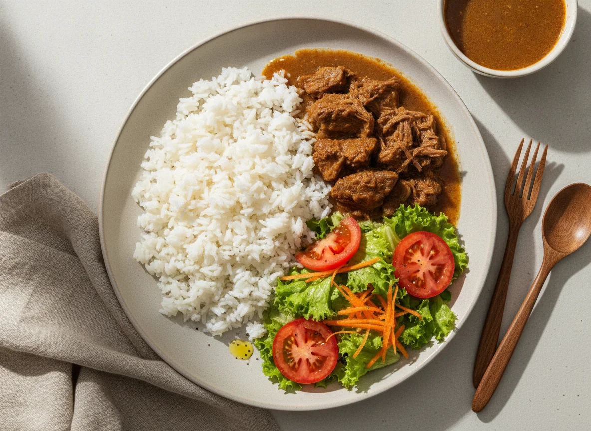 Arroz com Carne de Panela e Salada photo