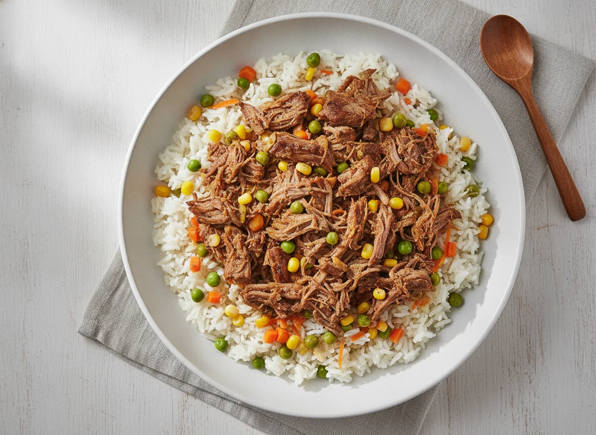 Arroz com Carne Desfiada e Vegetais photo
