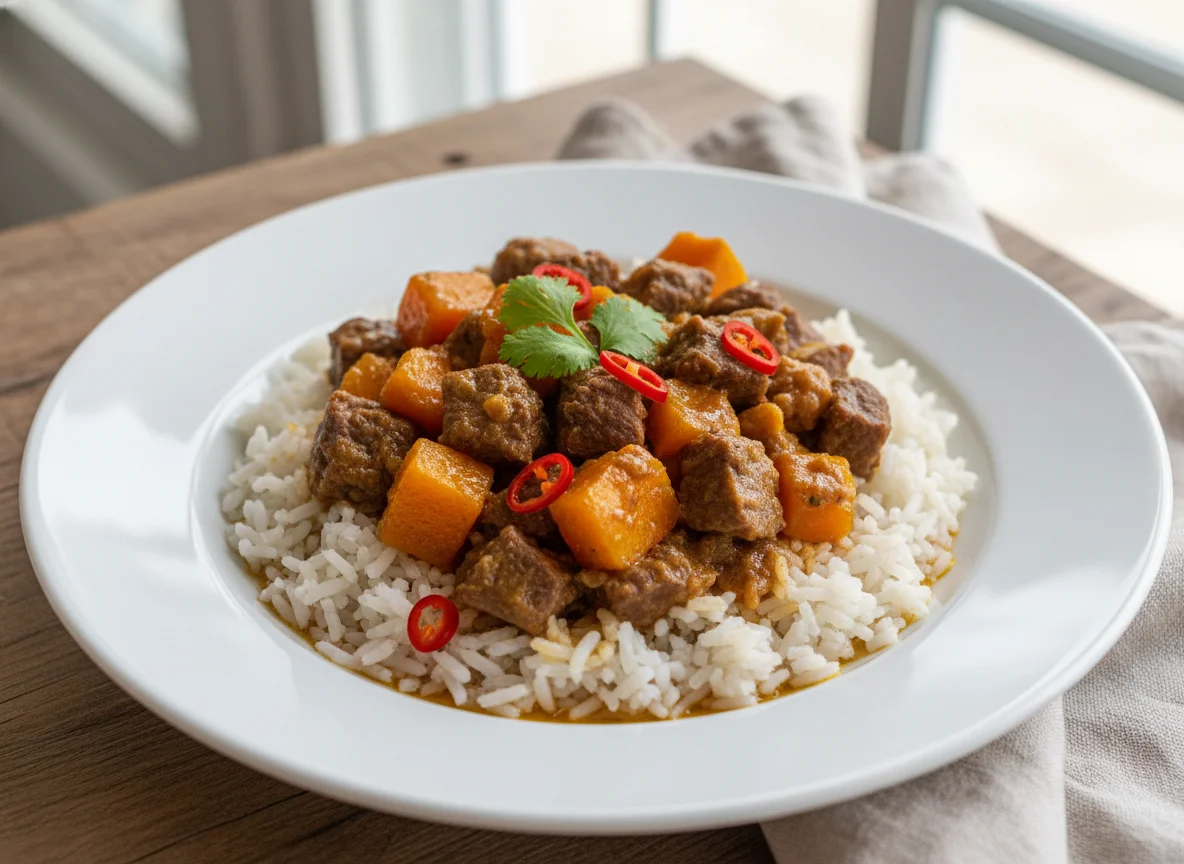 Arroz com carne e abóbora photo