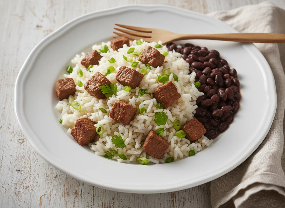 Arroz com carne e ervas photo