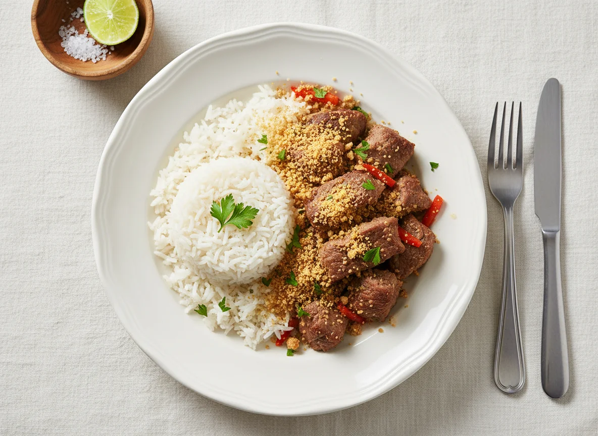 Arroz com carne e farofa photo