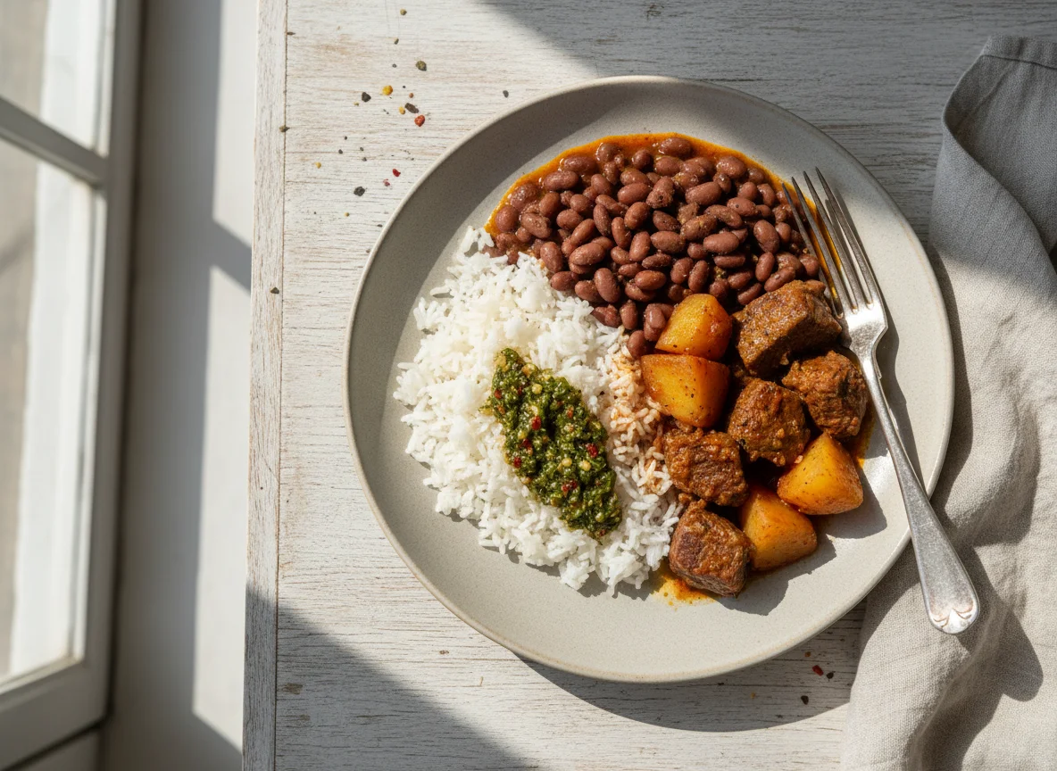 Arroz com carne e feijão photo