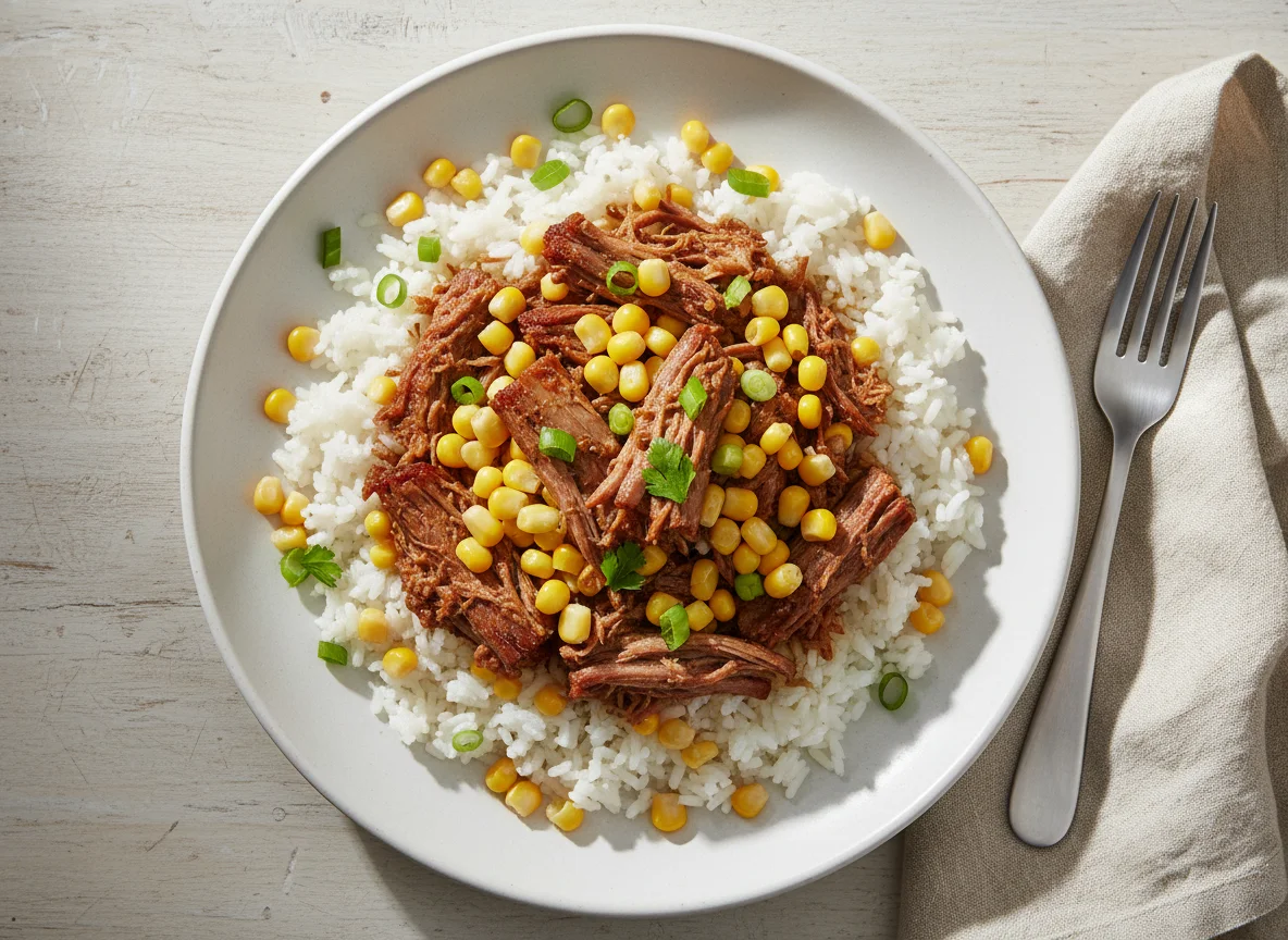 Arroz com carne e milho photo