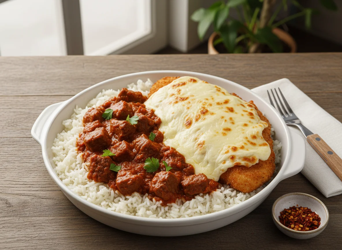 Arroz com Carne e Queijo Gratinado photo