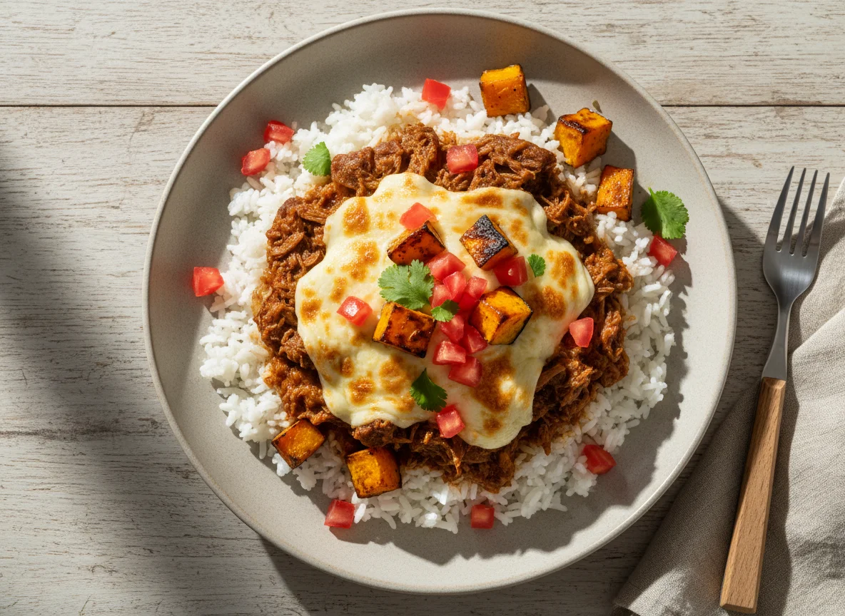 Arroz com carne e queijo photo