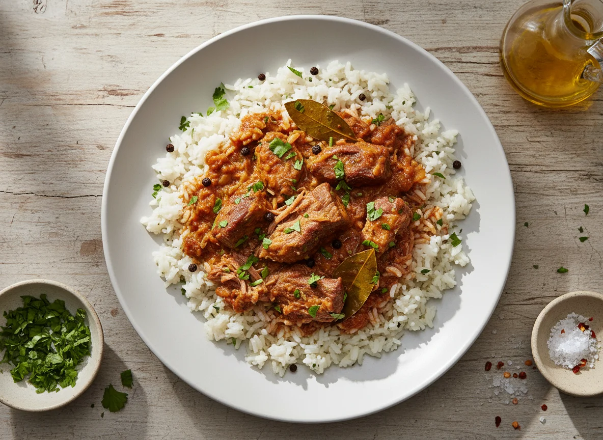 Arroz com carne e temperos photo