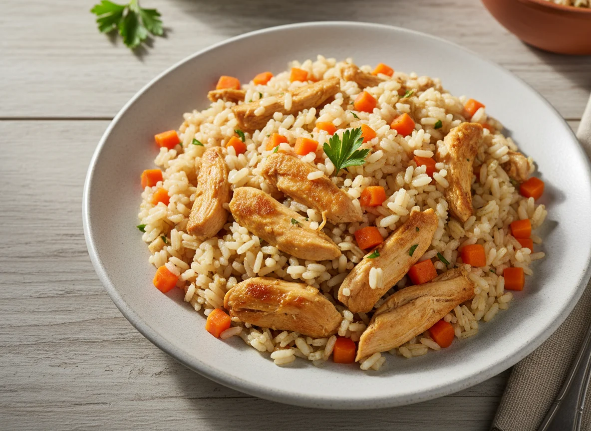 Arroz com carne e vegetais photo