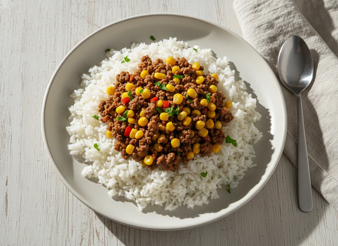 Arroz com Carne Moída e Milho photo