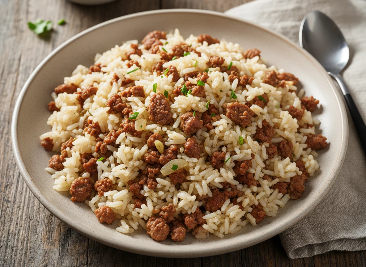 Arroz com carne picada photo