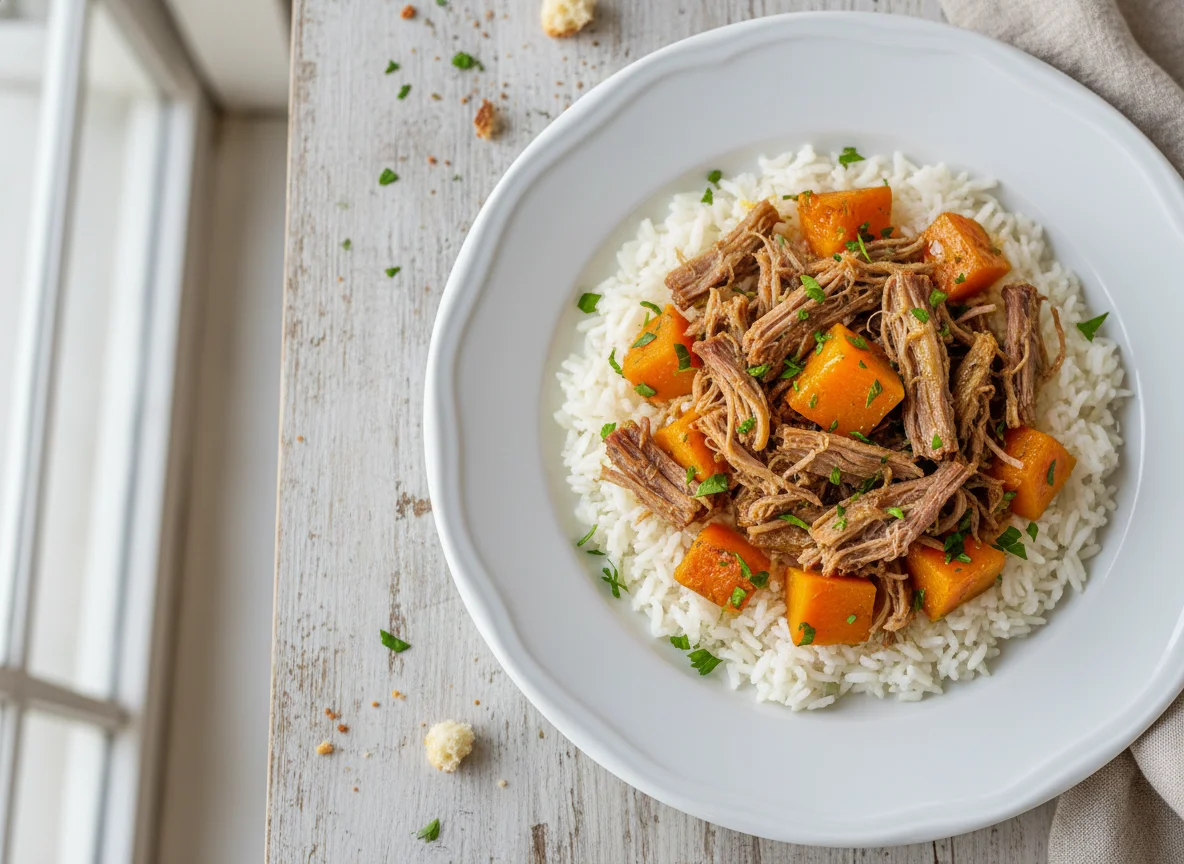 Arroz com carne seca e abóbora photo