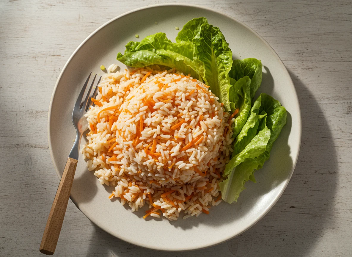Arroz com cenoura e alface photo