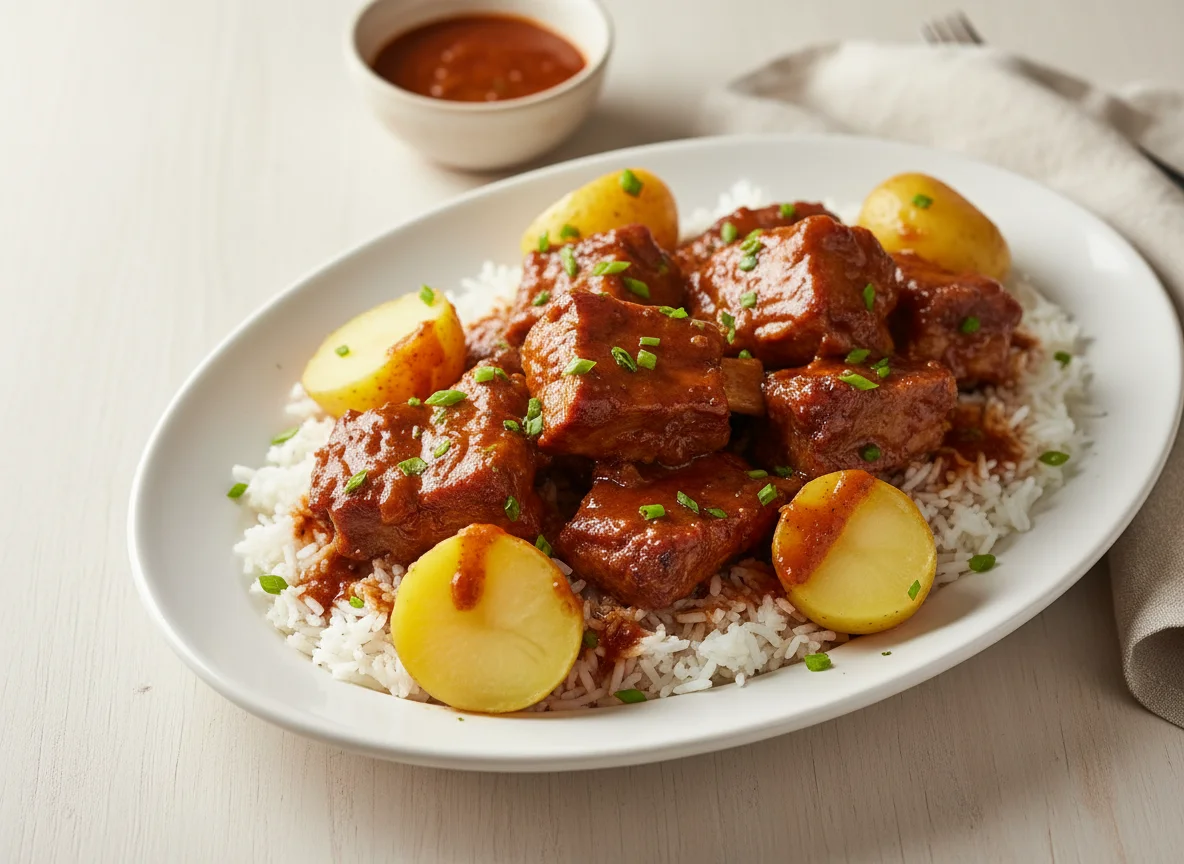 Arroz com costelinha de porco e batata photo