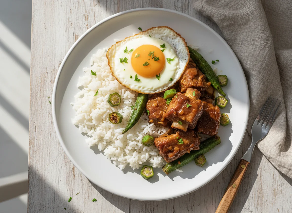 Arroz com costelinha de porco e quiabo photo