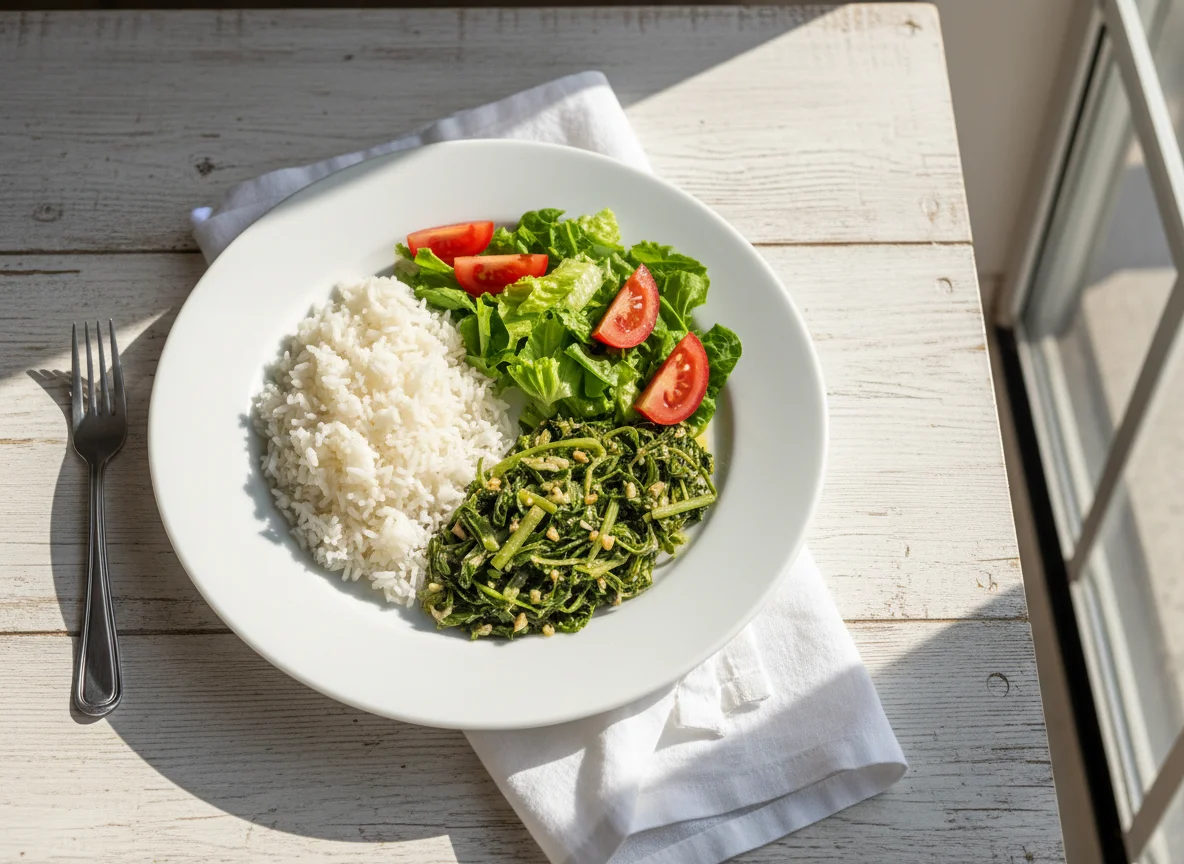 Arroz com couve e salada photo