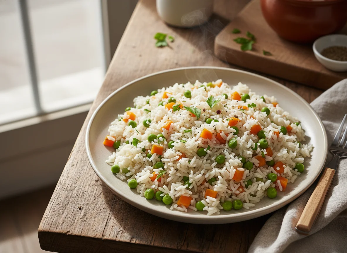 Arroz com ervilhas e cenoura photo
