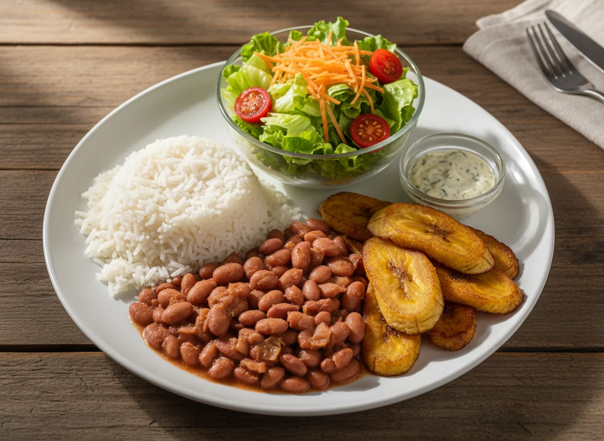 Arroz com Feijão, Banana Frita e Salada photo