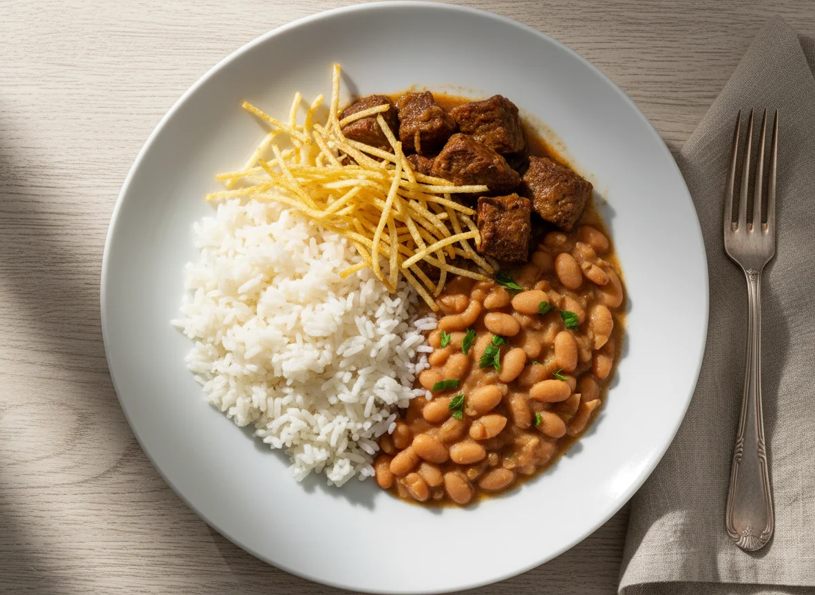 Arroz com Feijão, Carne e Batata Palha photo