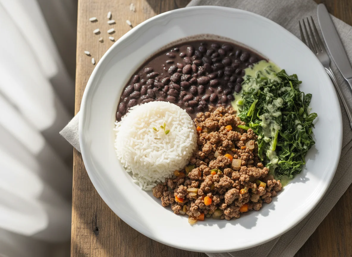 Arroz com Feijão, Carne Moída e Couve Refogada photo