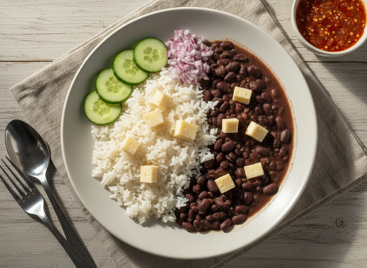 Arroz com feijão e acompanhamentos photo