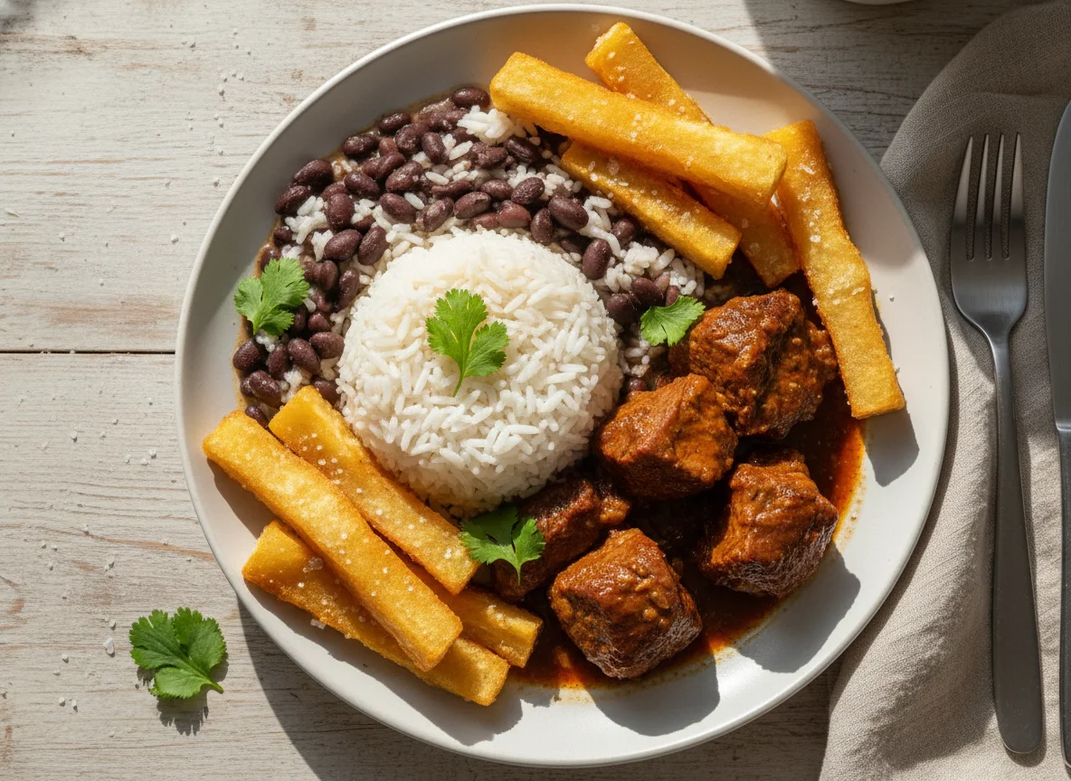 Arroz com feijão e carne photo