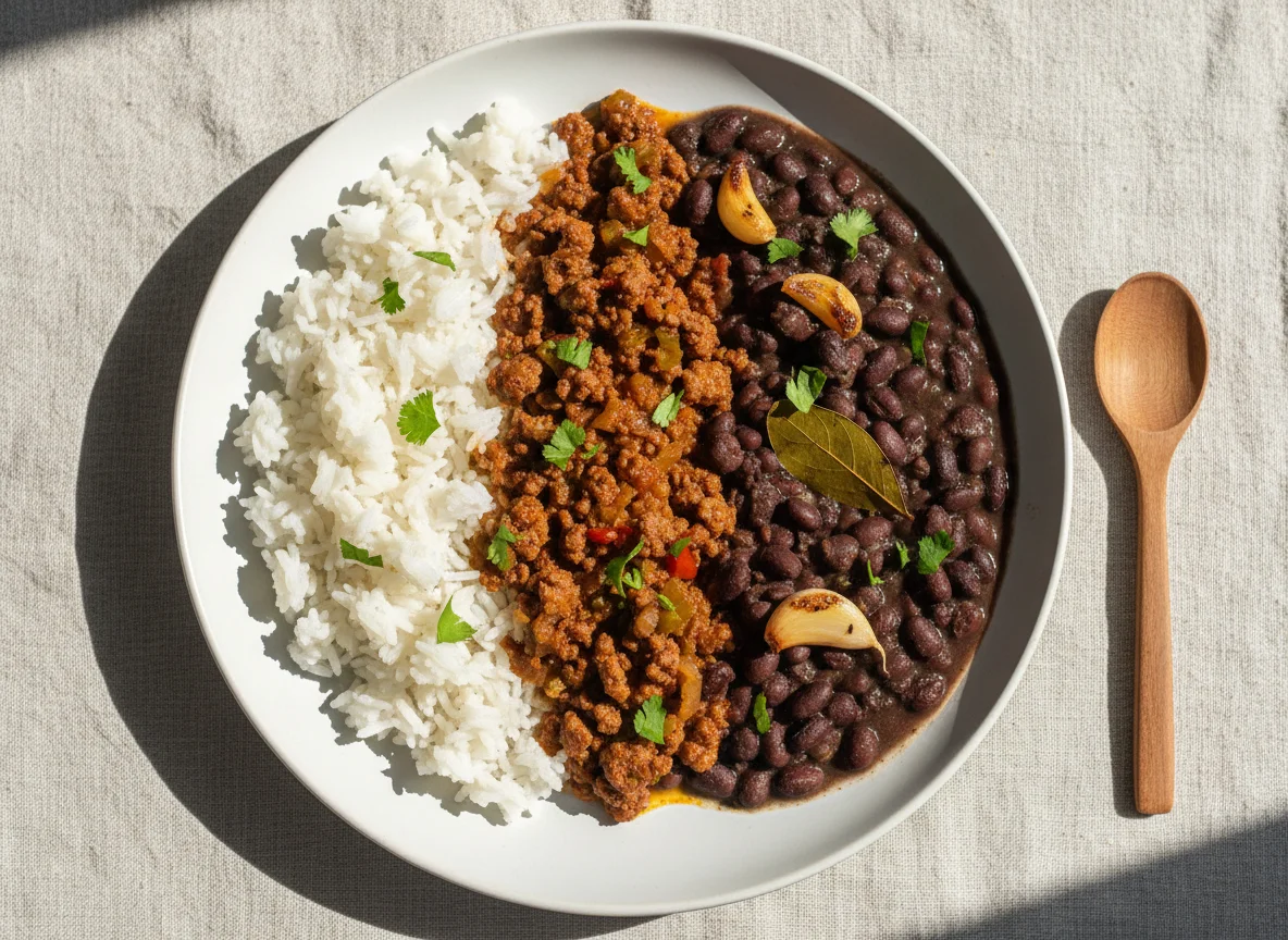 Arroz com Feijão e Carne Moída photo