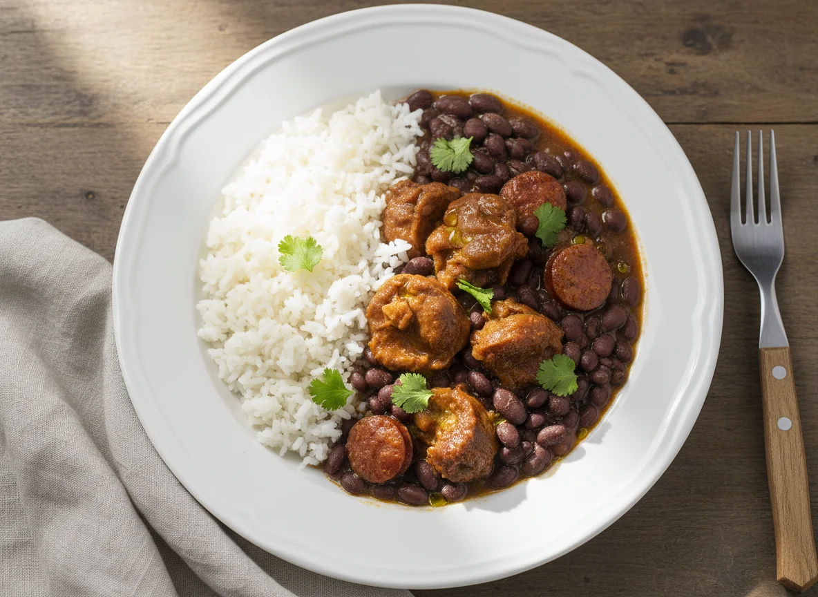 Arroz com feijão e moela ensopada photo