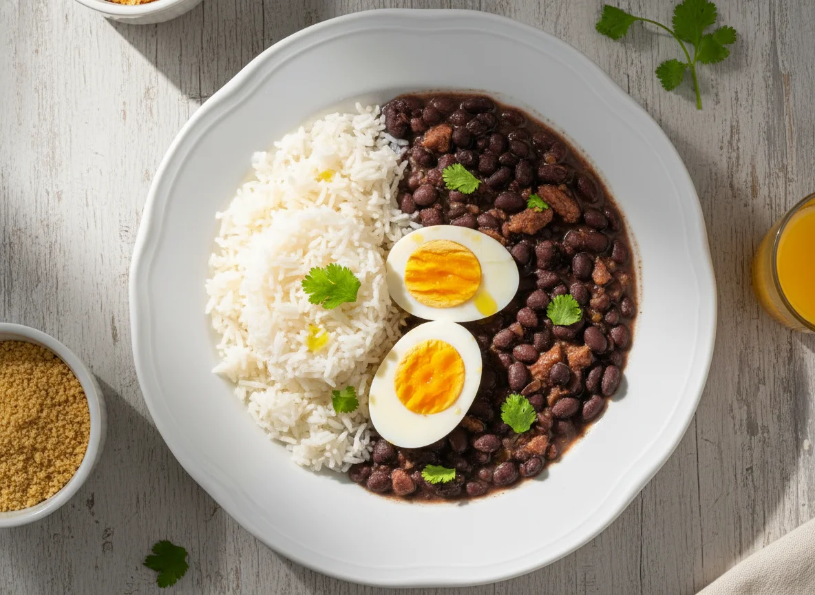 Arroz com feijão e ovos cozidos photo