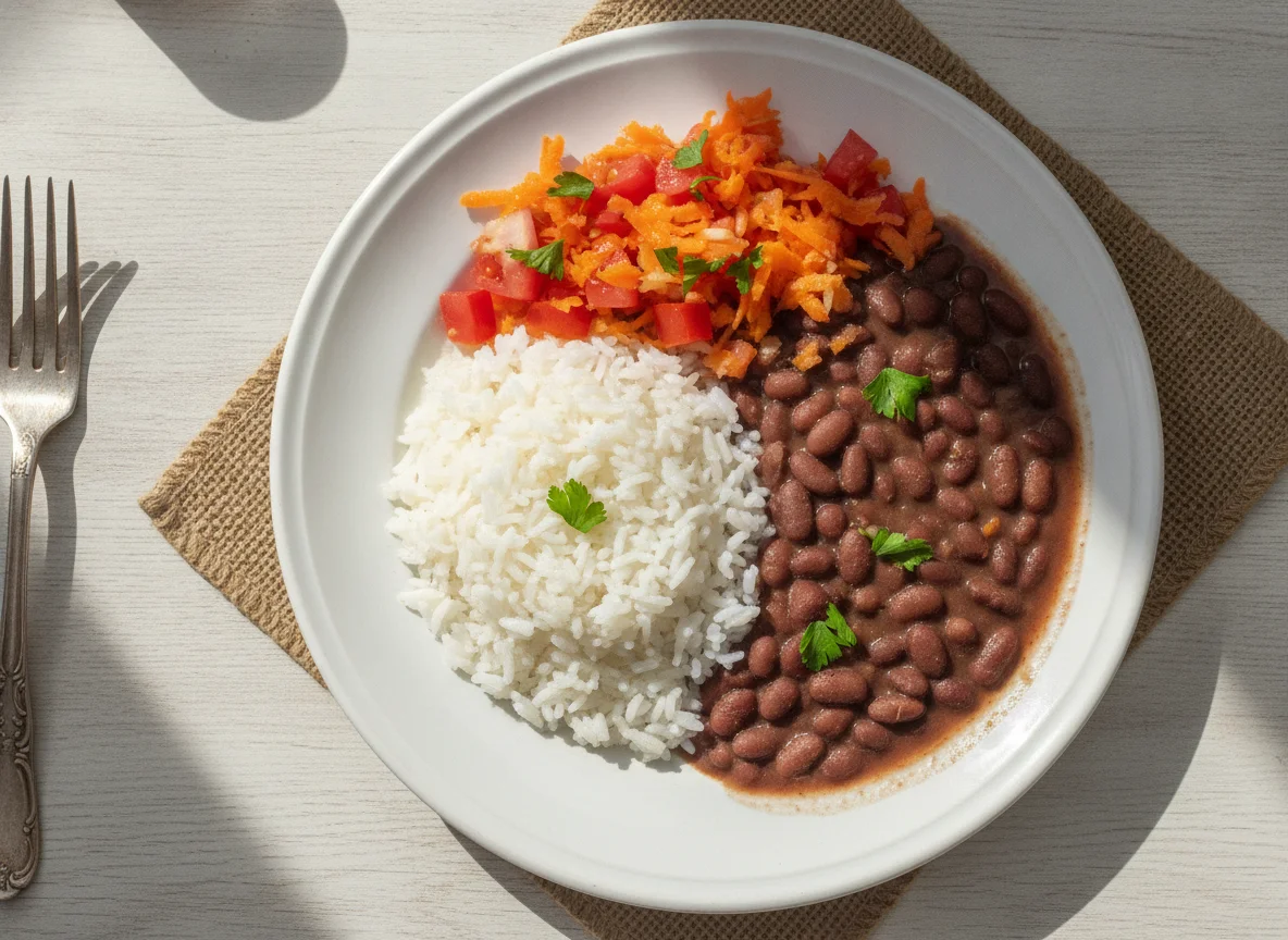 Arroz com Feijão e Salada de Cenoura photo
