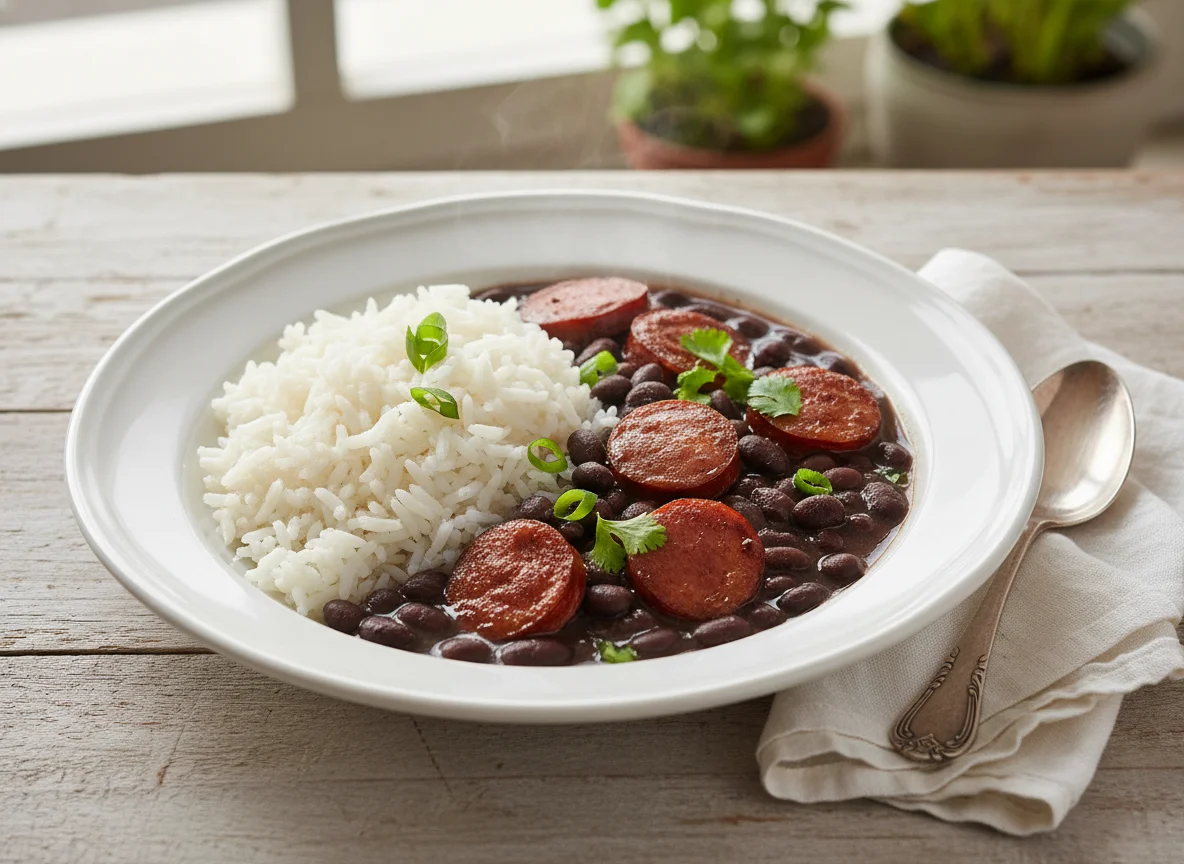 Arroz com Feijão Preto e Linguiça photo