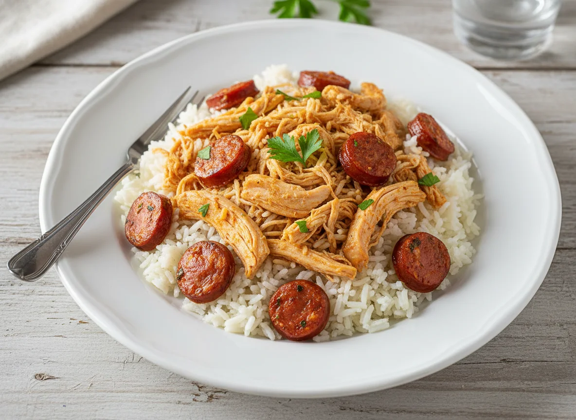Arroz com Frango Desfiado e Linguiça Toscana photo