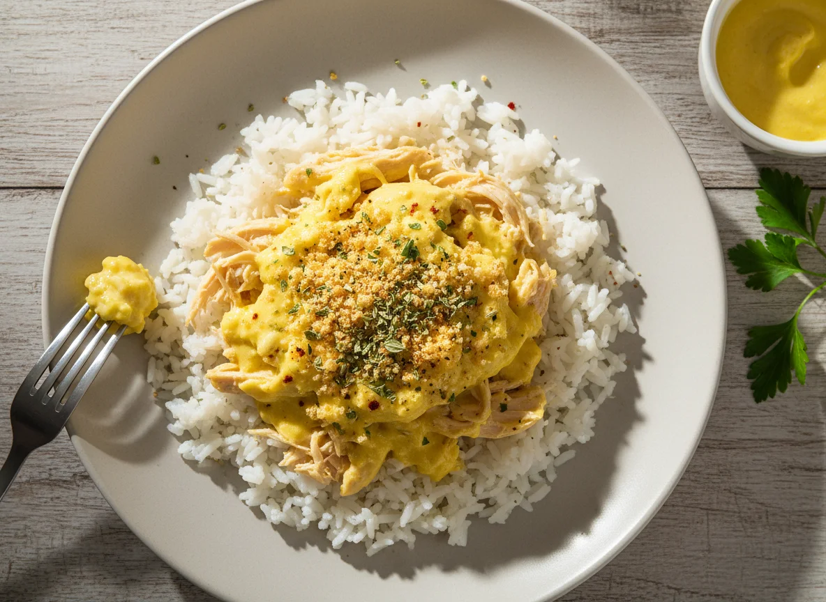 Arroz com Frango Desfiado e Molho Amarelo photo
