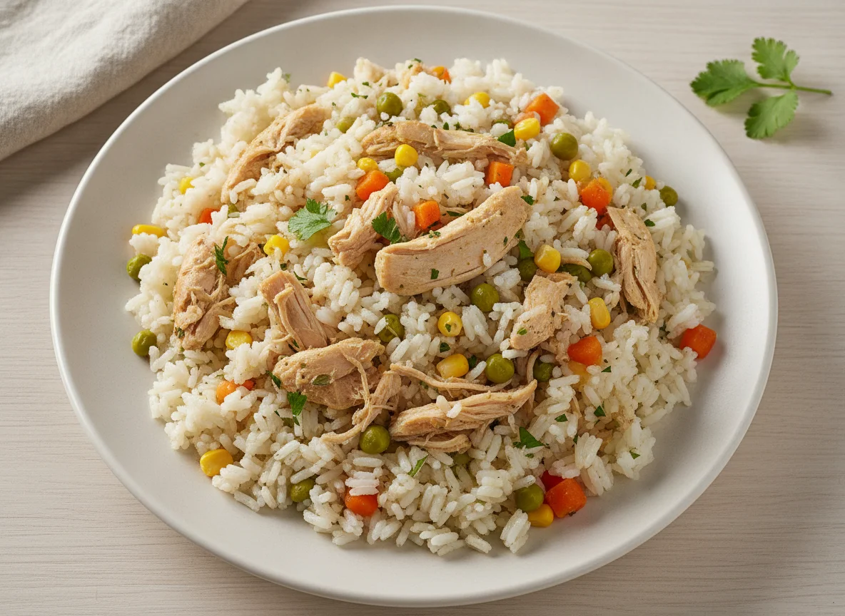 Arroz com Frango Desfiado e Seleta de Legumes photo