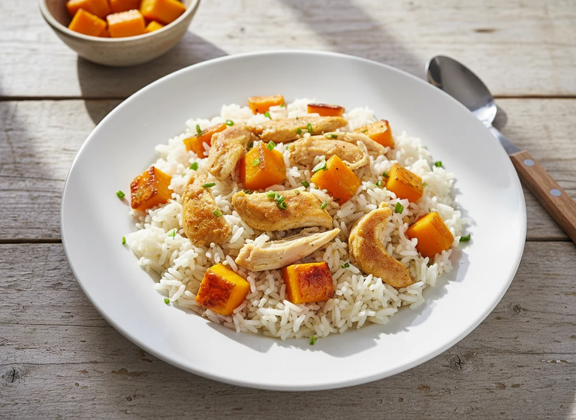 Arroz com frango e abóbora photo