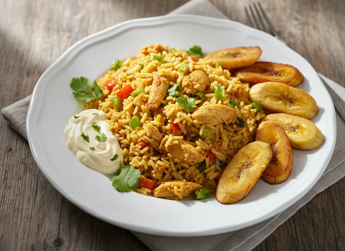 Arroz com frango e banana photo
