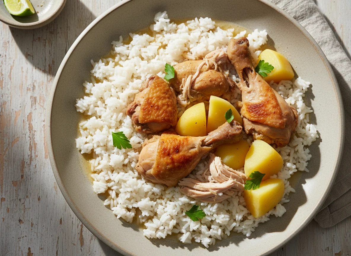 Arroz com frango e batata photo