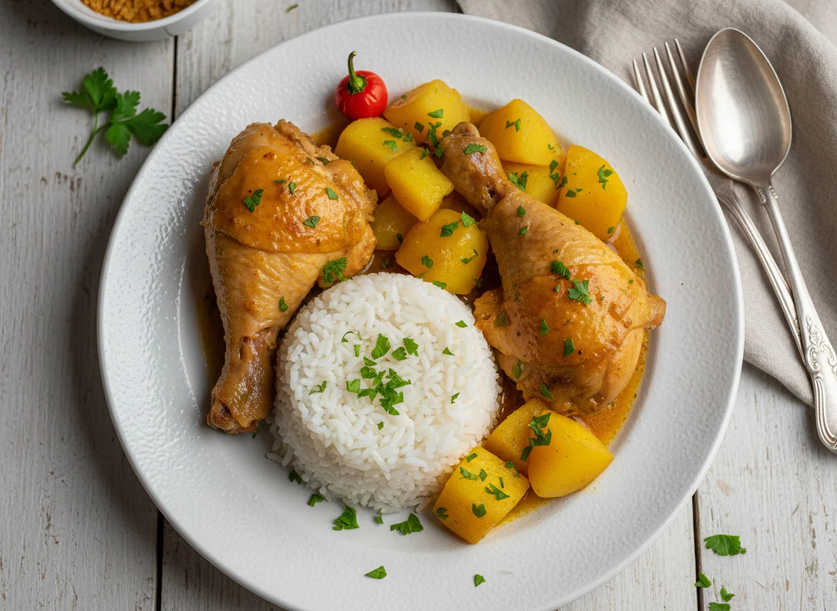 Arroz com frango e batatas photo