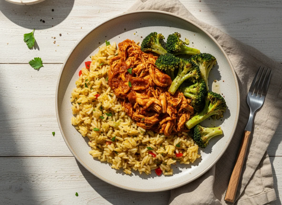 Arroz com frango e brócolis photo