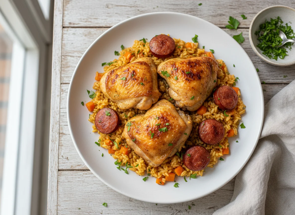 Arroz com frango e linguiça photo