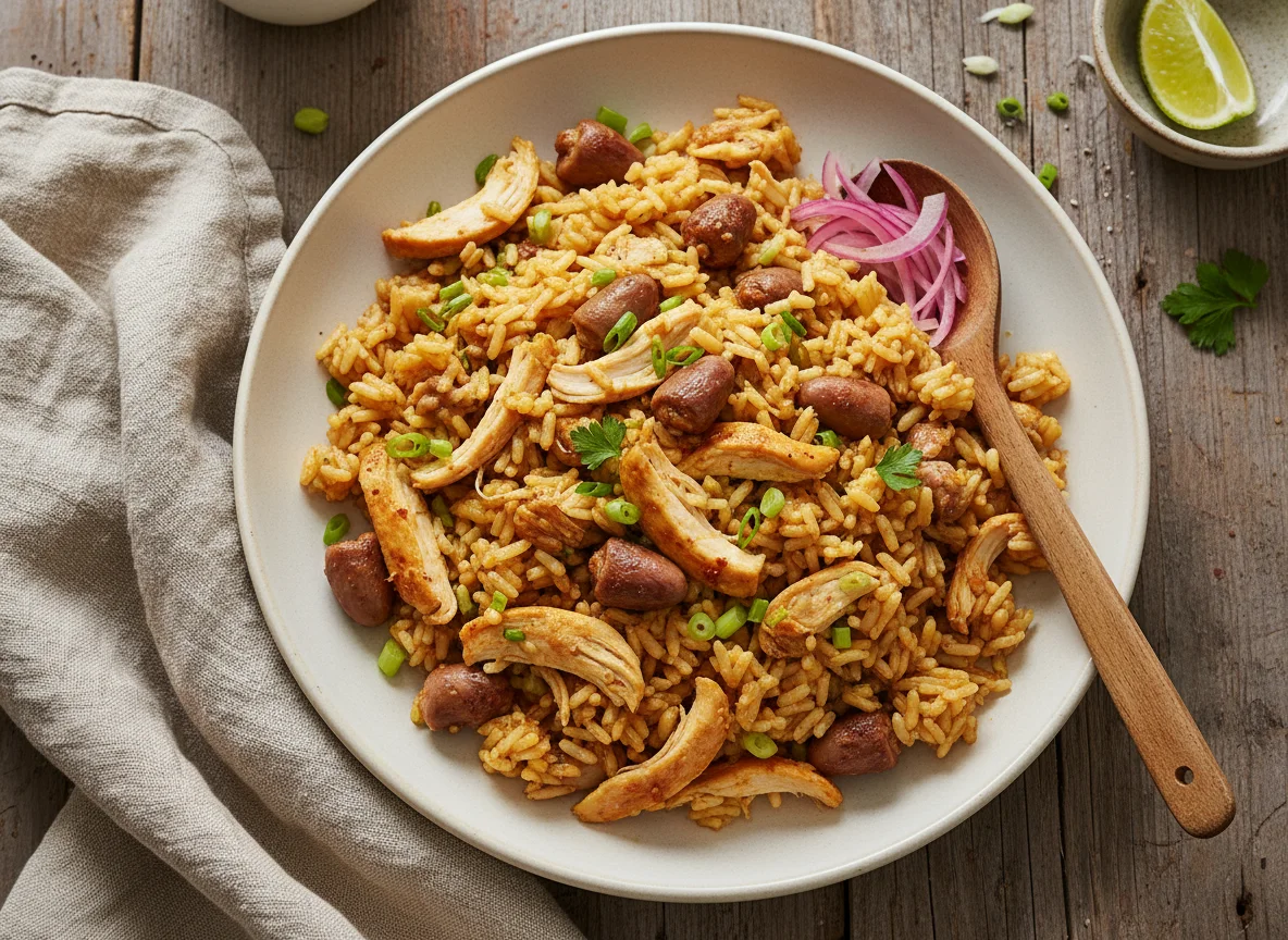 Arroz com frango e miúdos photo