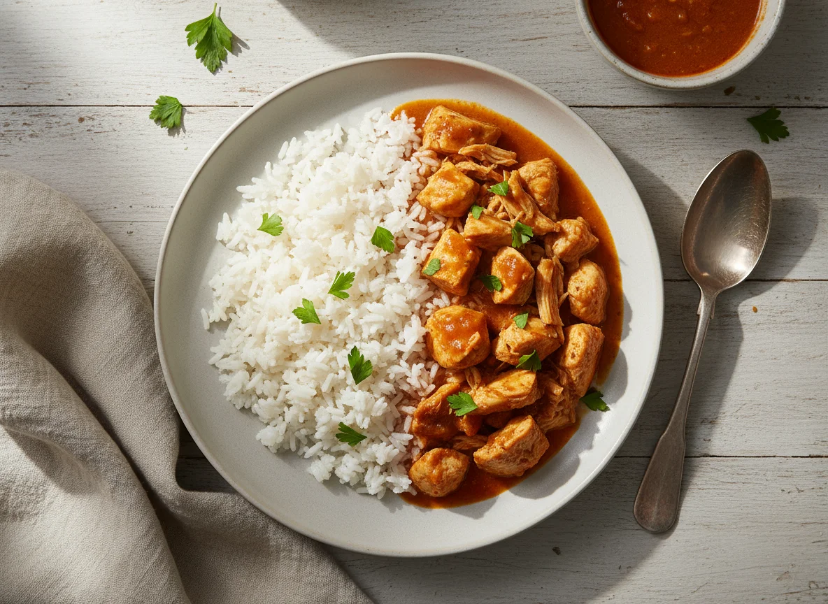 Arroz com frango e molho photo