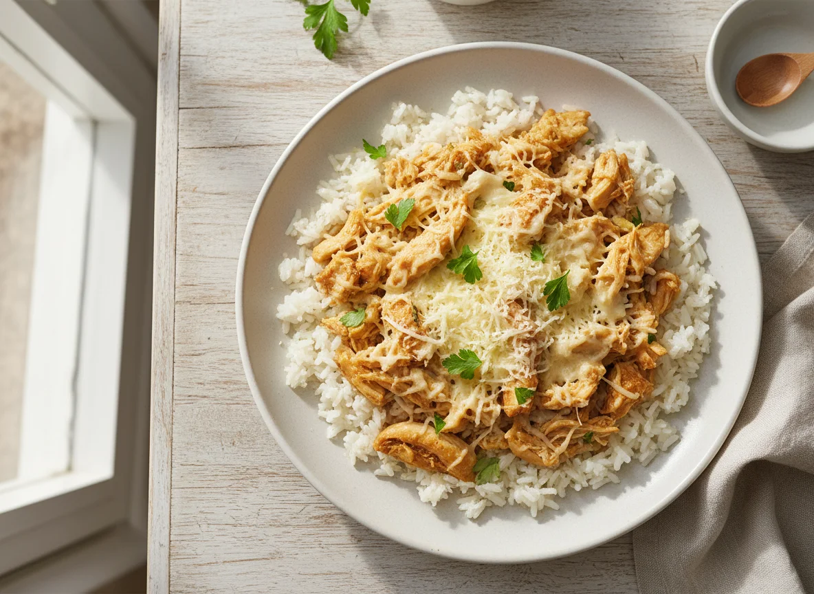Arroz com frango e queijo photo