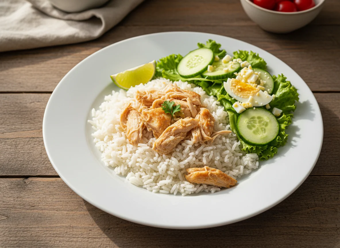 Arroz com frango e salada photo