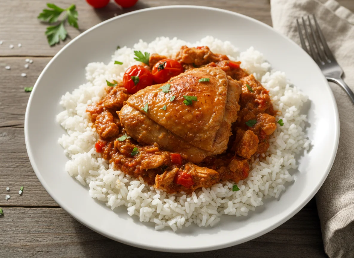 Arroz com frango ensopado photo